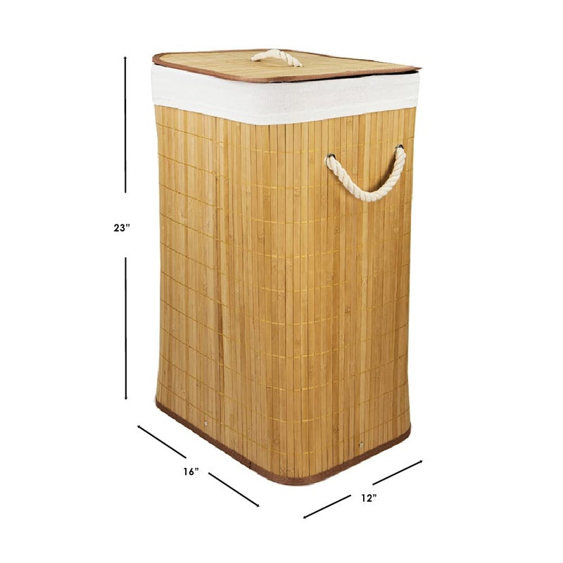 Home Basics Foldable Bamboo Laundry Basket Hamper (Rectangle, Natural) - Image 4
